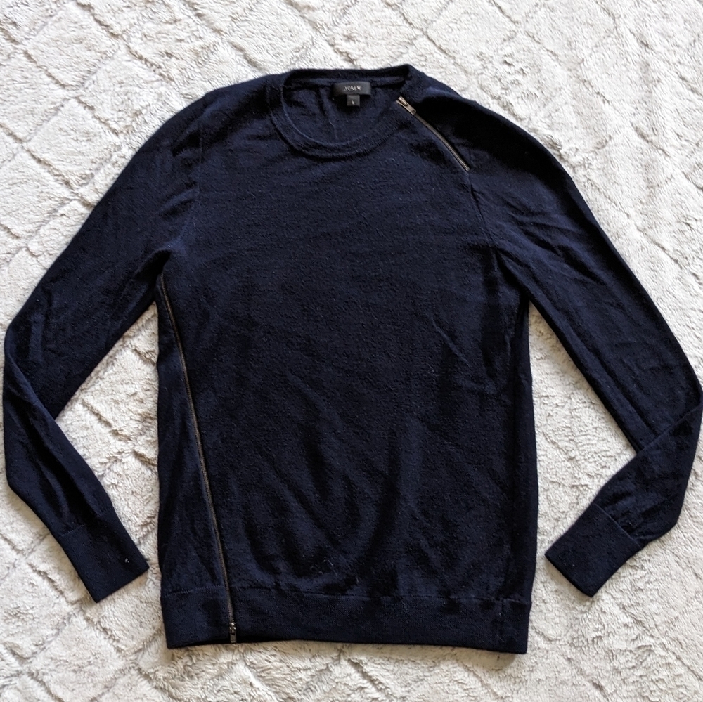 J. Crew Wool Sweater Women’s Small Black Zipper Detail Crew Neck Pullover Black